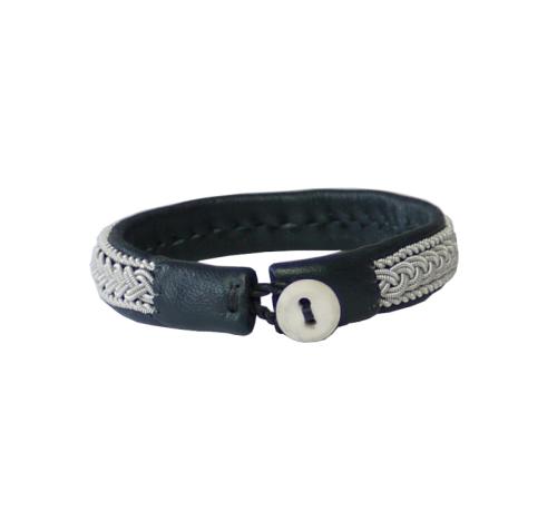 Rentierlederarmband mit Hornknopf, anthrazit