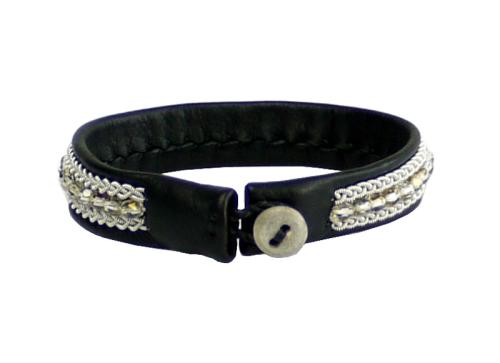 Rentierlederarmband mit Hornknopf, schwarz