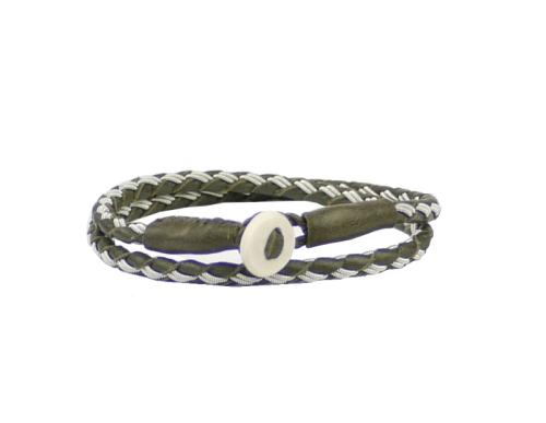 Rentierlederarmband mit Hornknopf, olive