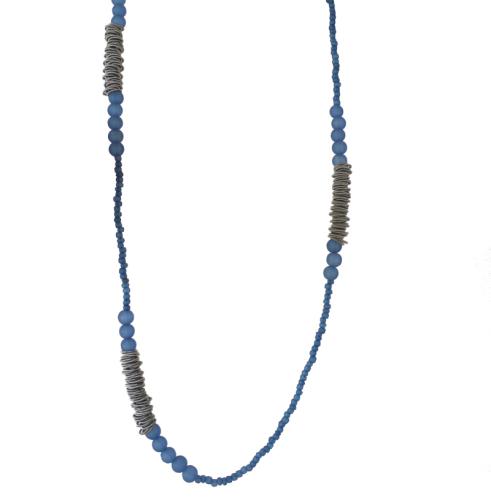 Lange Muranoglas-Edelstahl-Kette, blau