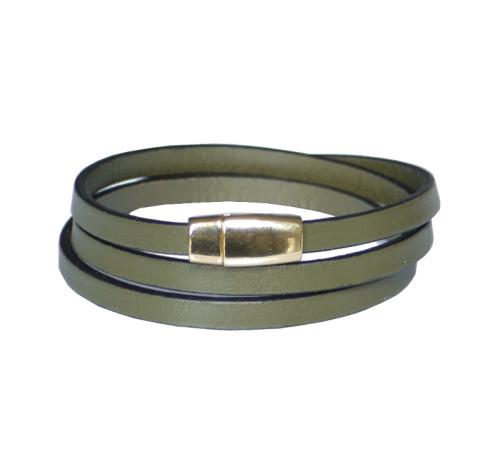 Lederarmband vergoldetem Magnetverschluss, khaki