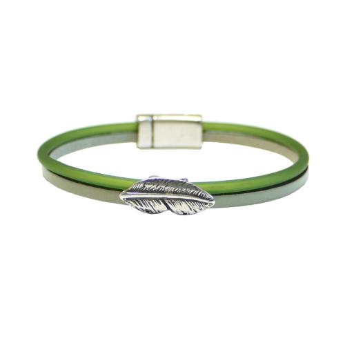 Leder-Kautschuk-Armband mit Feder, mint-olive