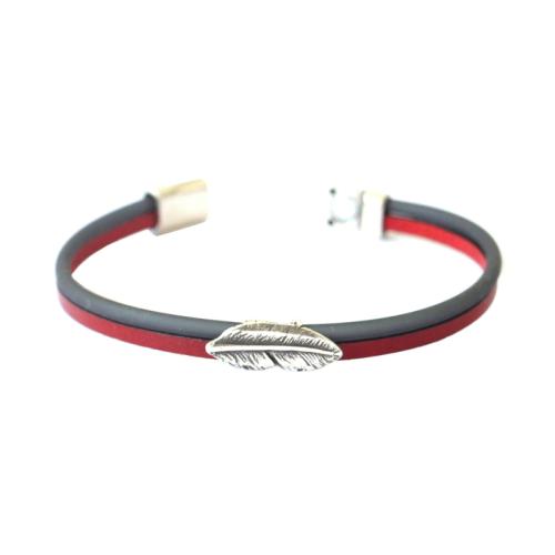 Leder-Kautschuk-Armband mit Feder, rot-dunkelgrau