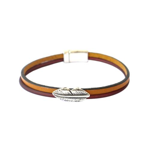 Leder-Kautschuk-Armband mit Feder, senf-dunkelbraun