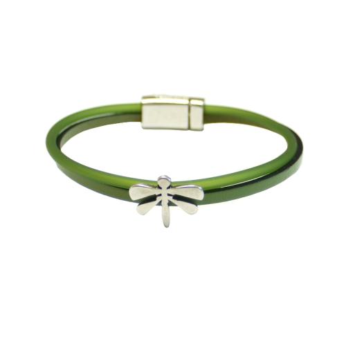 Leder-Kautschuk-Armband mit Libelle, pistazie-olive