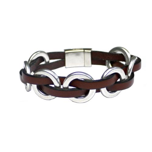 Lederarmband mit Ringen, dunkelbraun