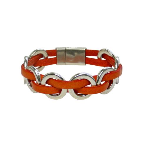 Lederarmband mit Ringen, apfelsine