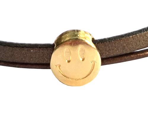 Lederarmband mit vergoldetem Smiley, bronze