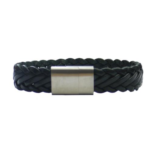 Herrenlederarmband mit Edelstahlverschluss, schwarz