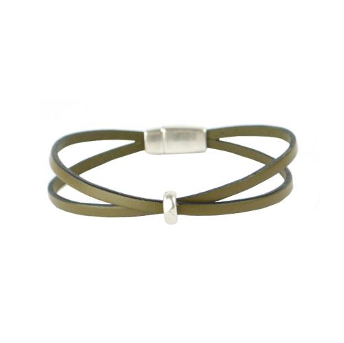 Lederarmband mit Element und Magnetverschluss, khaki