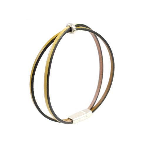 Lederarmband mit Element und Magnetverschluss, gelb/gold