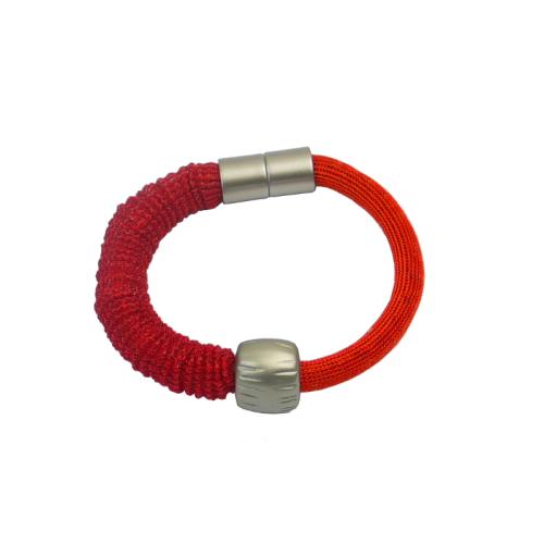 Viskose-Perlon-Armband mit Element aus Kunstharz, orange/kirschrot