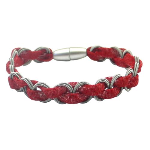 Perlonarmband mit Edelstahlringchen, rot