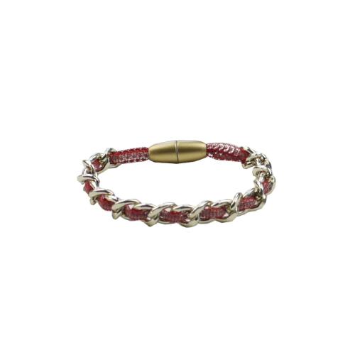 Perlon-Viscose-Armband mit Gliederkette, kirschrot