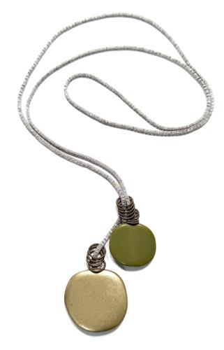 Perlon-Metall-Kette mit Kunstharzplatten, khaki - gold/olive