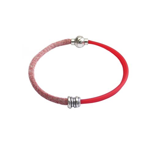 Kautschuk-Viskos/Perlon-Armband, blutorange-rot