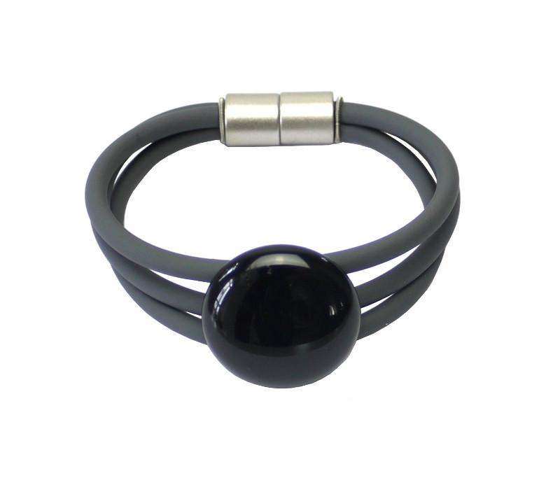 Armband aus Kautschuk mit Muranoglasplatte, schwarz