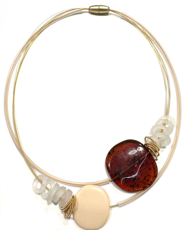 Kurze Kette mit Kautschuk, Muranoglas und Kunstharz, tranosparent-gold