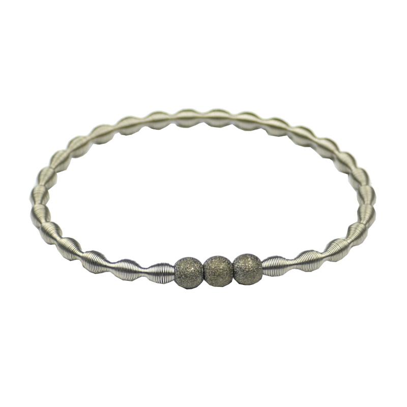 Edelstahlarmband, Welle, mit 3 diamantierten Silberkugeln, grey