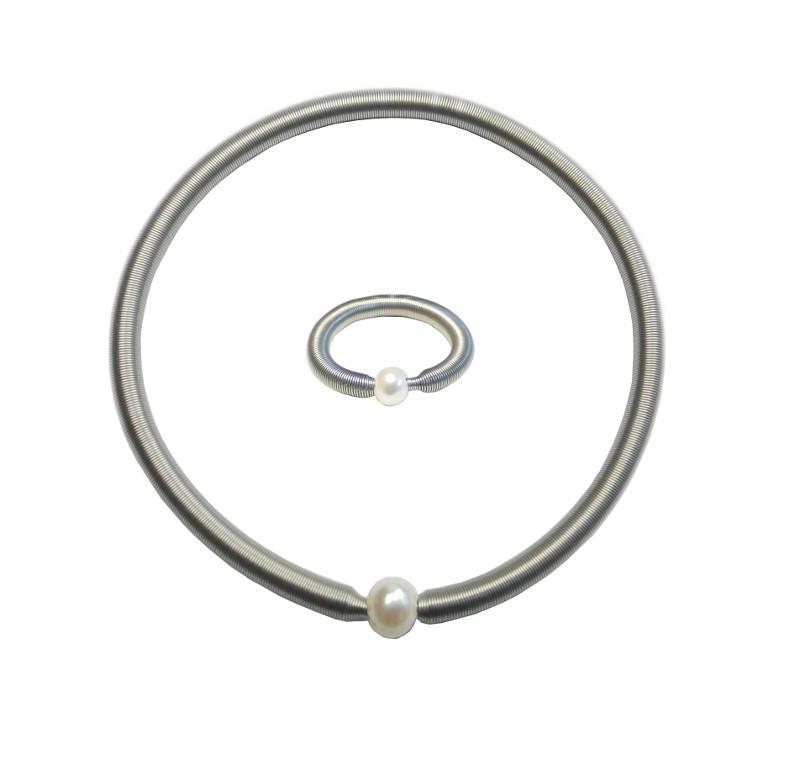 Armband und Ring mit Edelstahl und Süßwasserperle