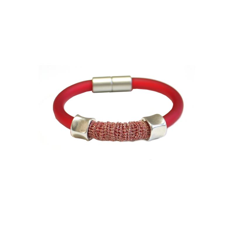 Kautschuk-Perlon-Armband, blutorange-rot