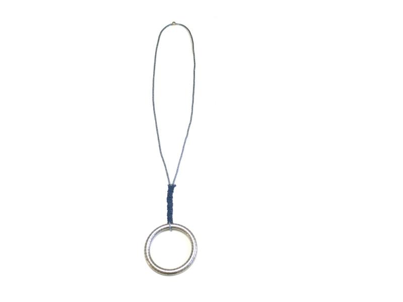 Perlonkette mit Ring, hellblau-dunkelblau