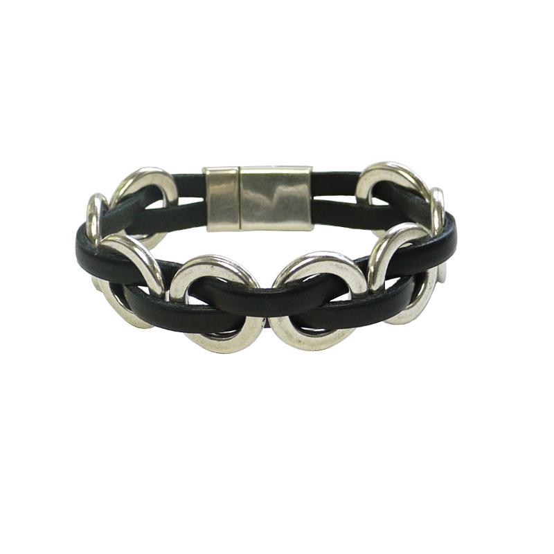 Lederarmband mit Ringen, schwarz