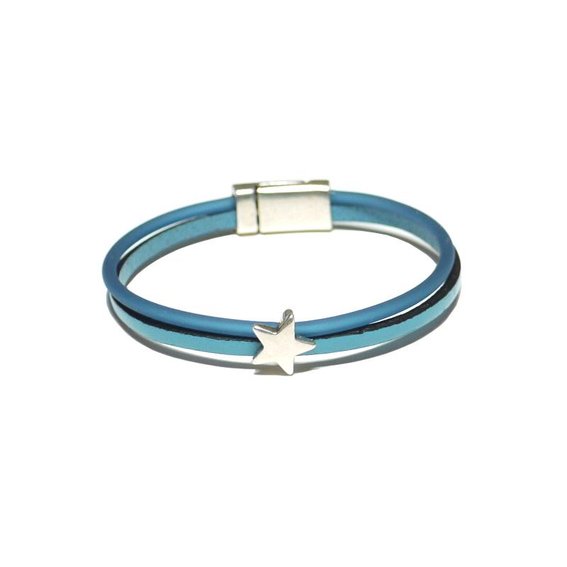 Leder-Kautschuk-Armband mit Stern, himmelblau-türkis