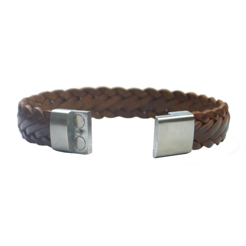 Herrenlederarmband mit Edelstahlverschluss, cognac