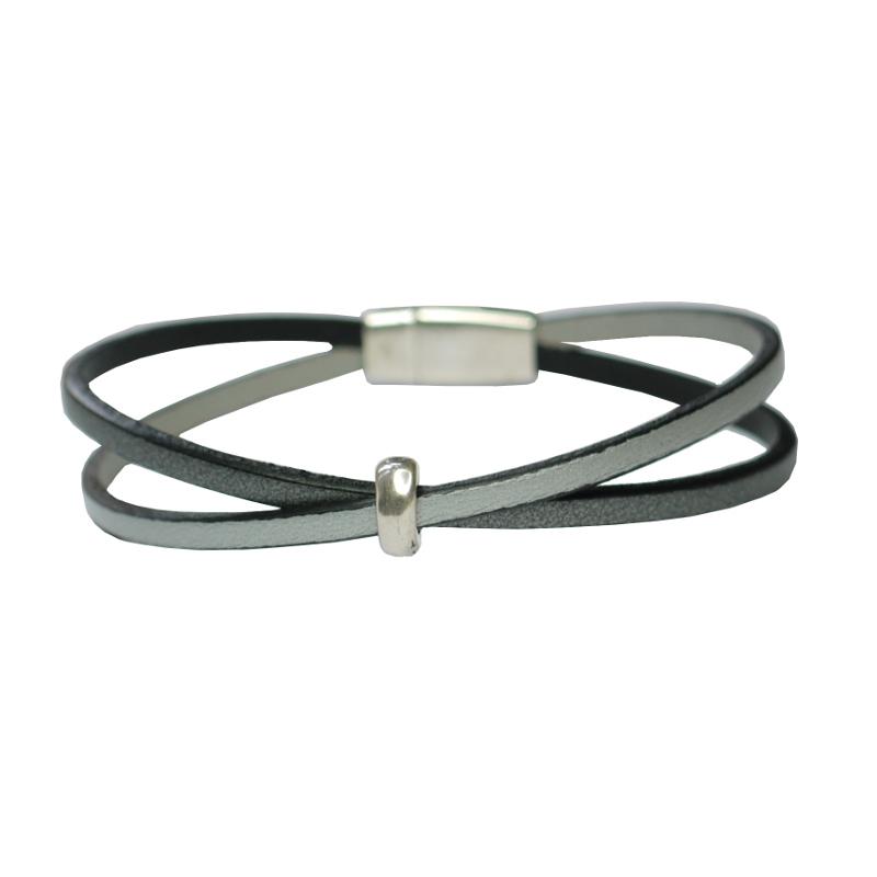 Lederarmband mit Element und Magnetverschluss, stahl/silber