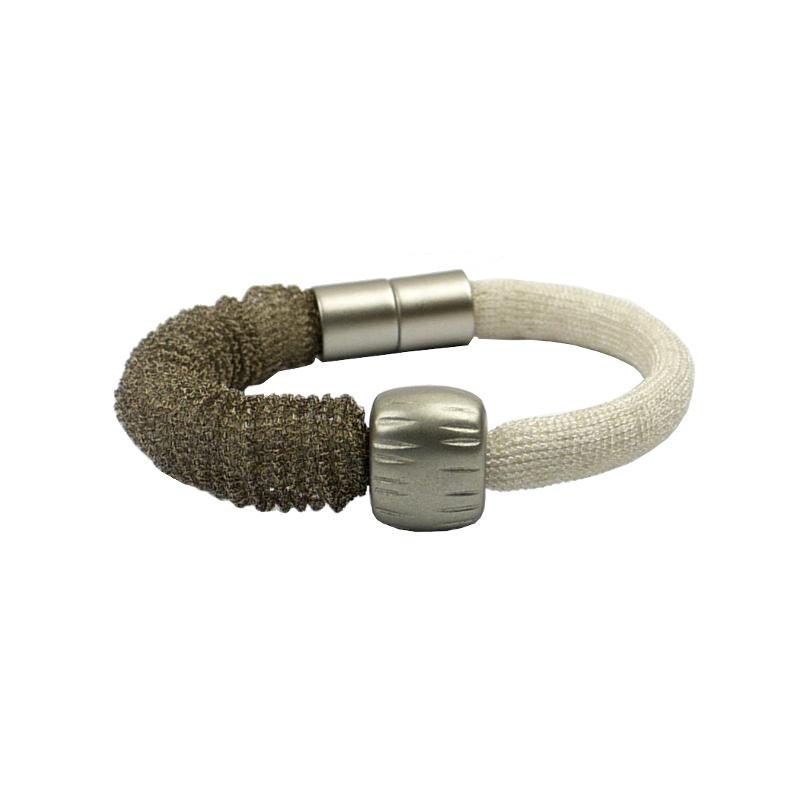 Viskose-Perlon-Armband mit Element aus Kunstharz, creme/beige