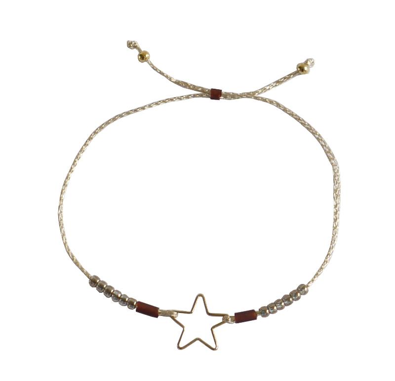 Glasperlchen-Armband mit vergoldetem Stern, sand