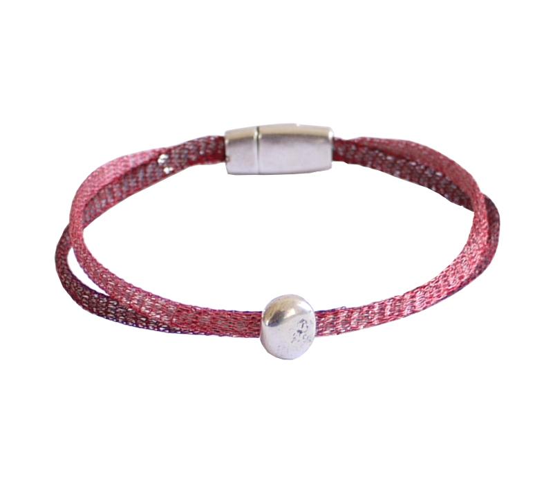 Pailletten-Perlon-Armband mit Element, erdbeerrot-rot