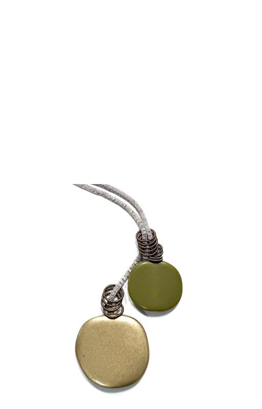 Perlon-Metall-Kette mit Kunstharzplatten, khaki - gold/olive